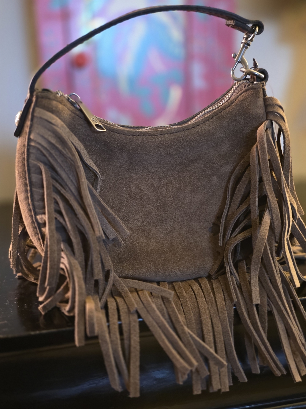 Patricia Nash Brown Suede Fringe Crossbody Mini Bag - Picture 5 of 9